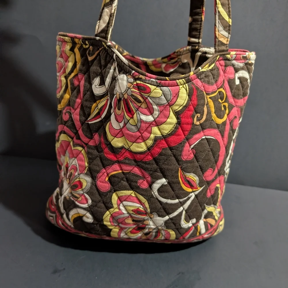 Vera Bradley Puccini Brown Red Flower Shoulder Bag Purse Tote Retired - Picture 2 of 15